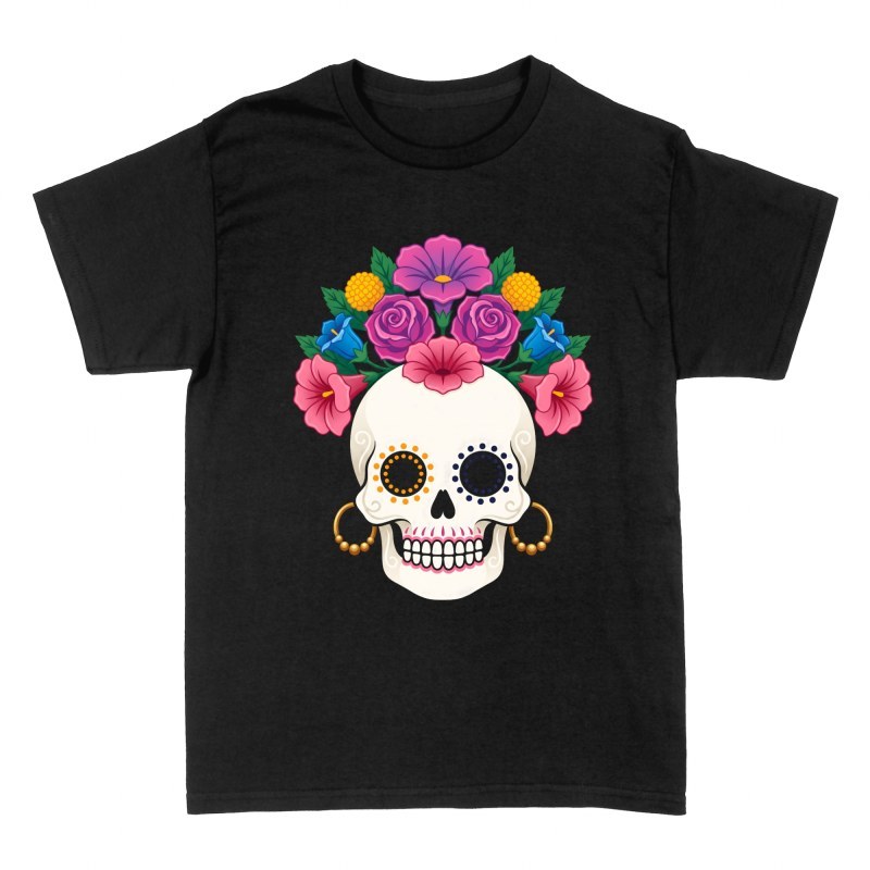 T-shirts: Sugar Skull with Floral Crown & Hoops