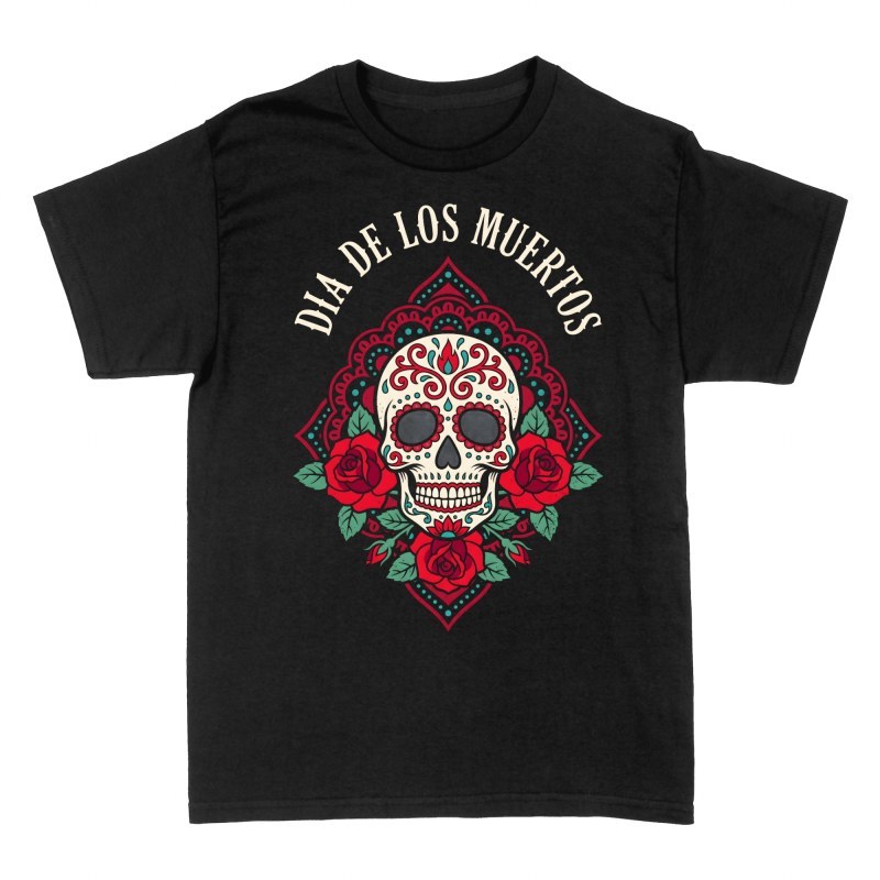 T-shirts: Sugar Skull & Red Roses Mandala