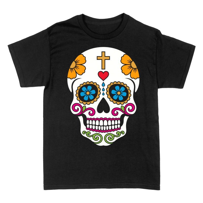 T-shirts: Mexican Sugar Skull with Floral Heart