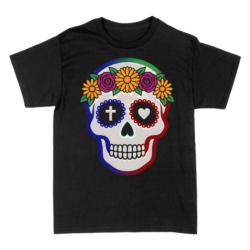 T-shirts: Floral Crown Mexican Sugar Skull