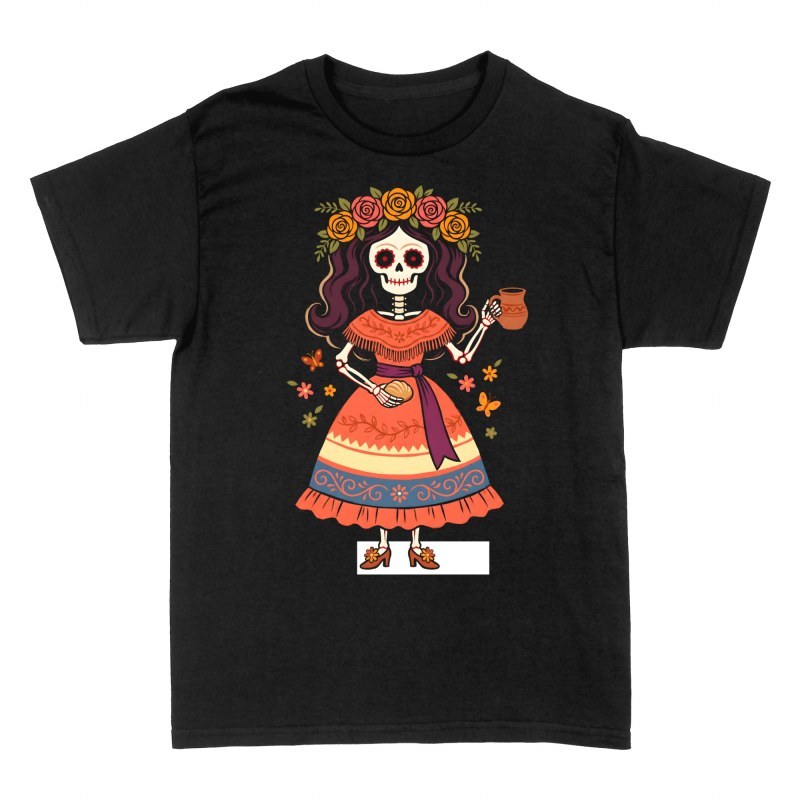 T-shirts: Mexican Catrina with Traditional Offerings