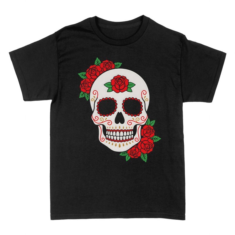 T-shirts: Sugar Skull with Red Roses