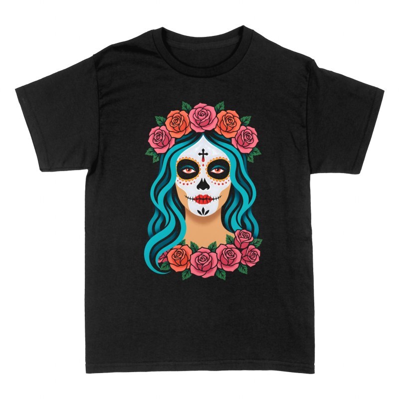 T-shirts: Mexican Catrina with Roses Tattoo