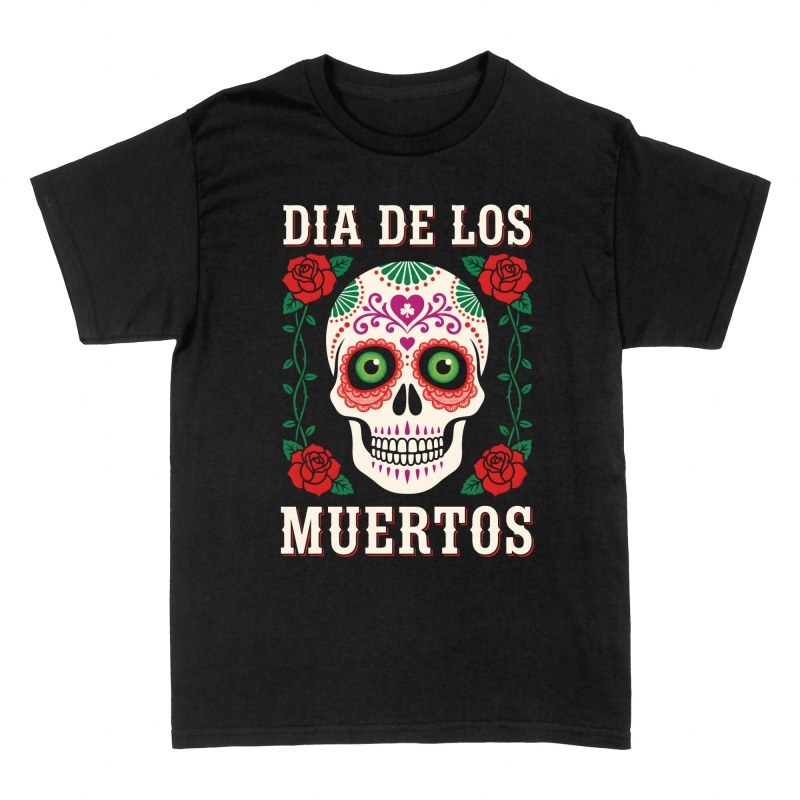 T-shirts: Day of the Dead Sugar Skull with Red Roses