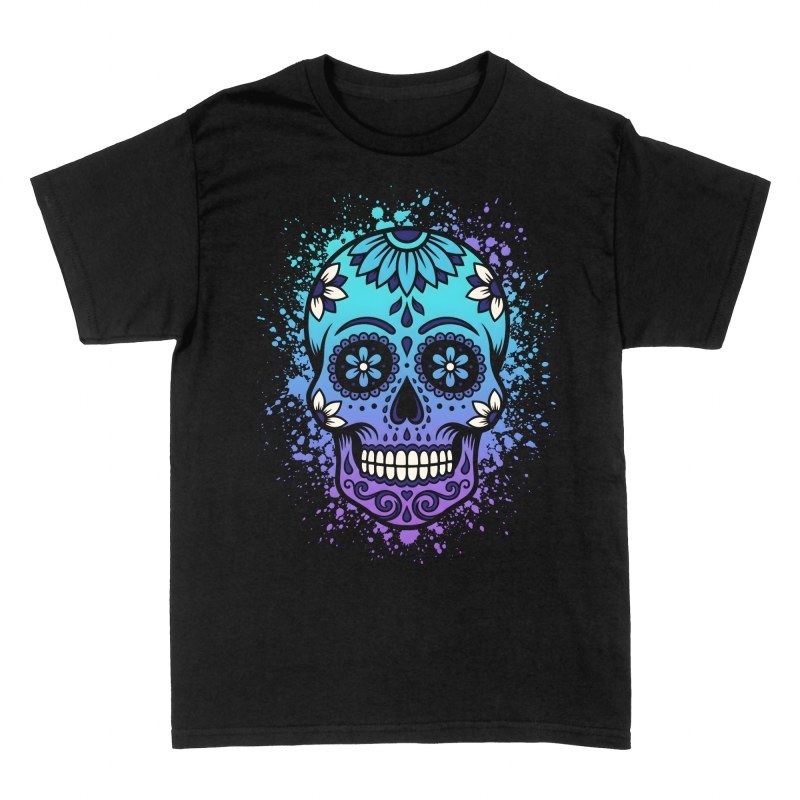 T-shirts: Floral Mexican Sugar Skull Splatter