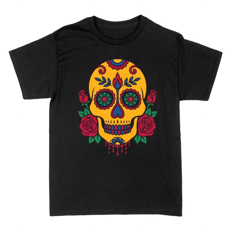 T-shirts: Yellow Sugar Skull with Flowers