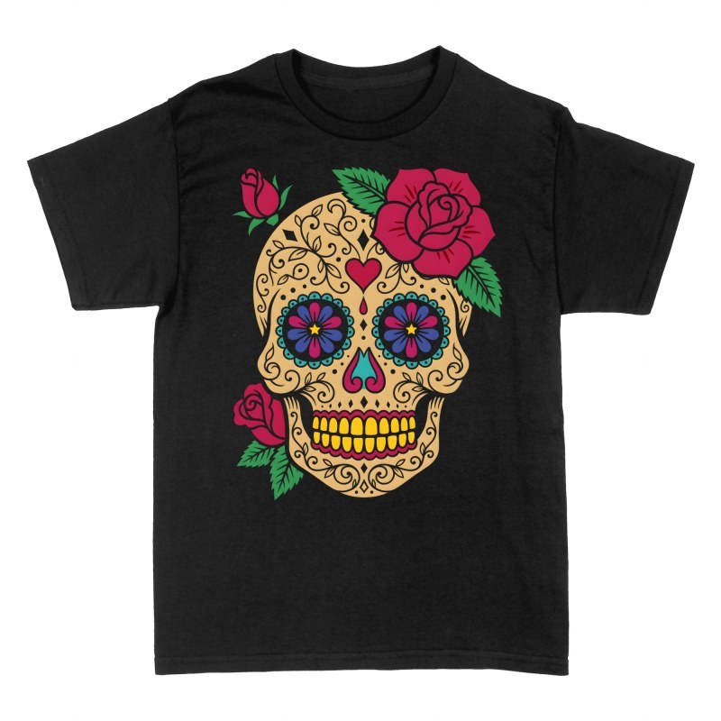 T-shirts: Tattoo Sugar Skull with Red Roses