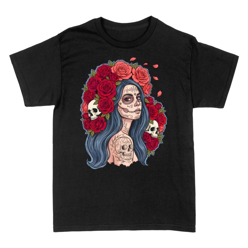 T-shirts: Catrina with Roses and Sugar Skulls