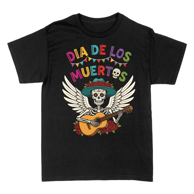 T-shirts: Winged Skeleton Guitarist Dia De Los Muertos