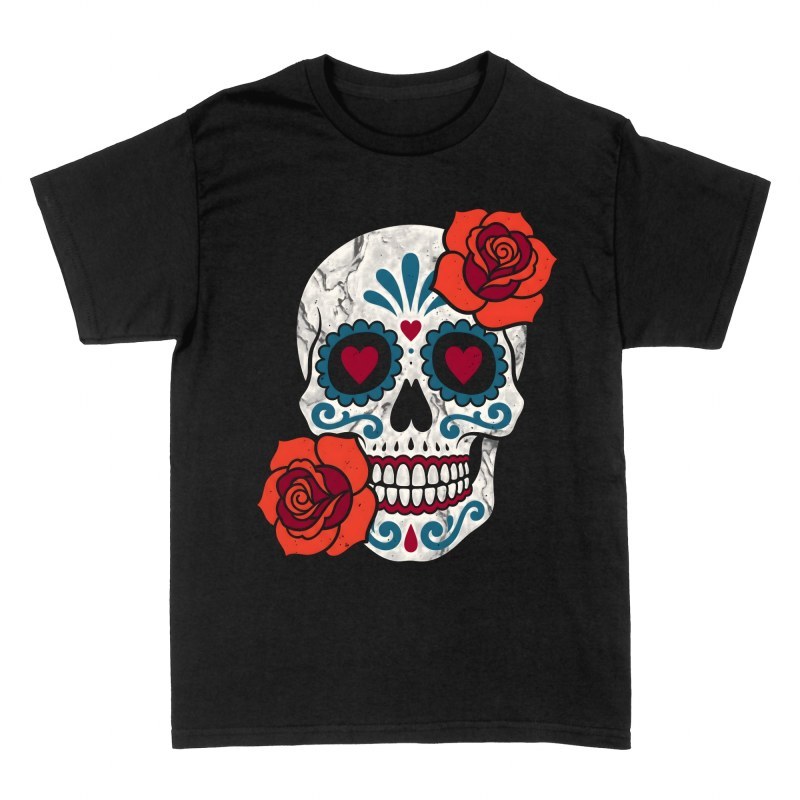 T-shirts: Marble Sugar Skull with Red Roses