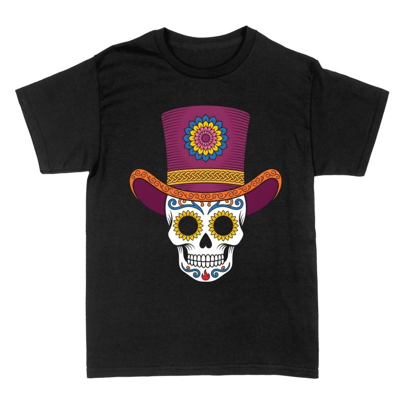 T-shirts: Sugar Skull in Purple Top Hat