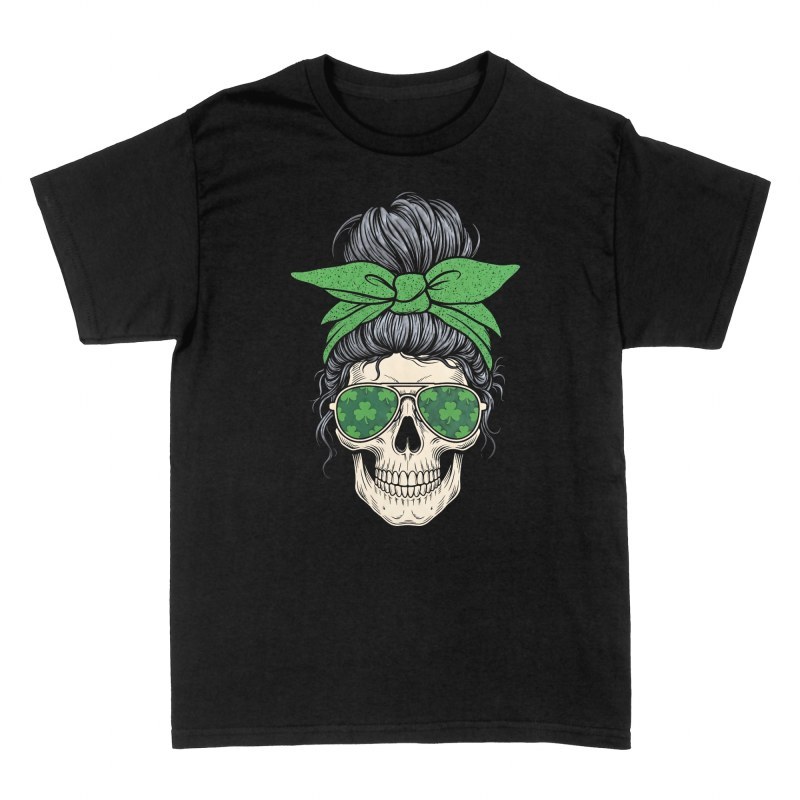 T-shirts: St Patrick Messy Bun Skull Aviator