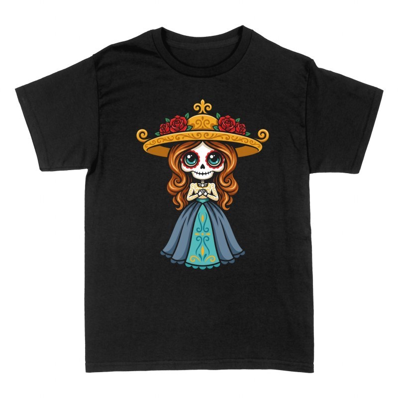 T-shirts: Chibi Catrina with Floral Hat