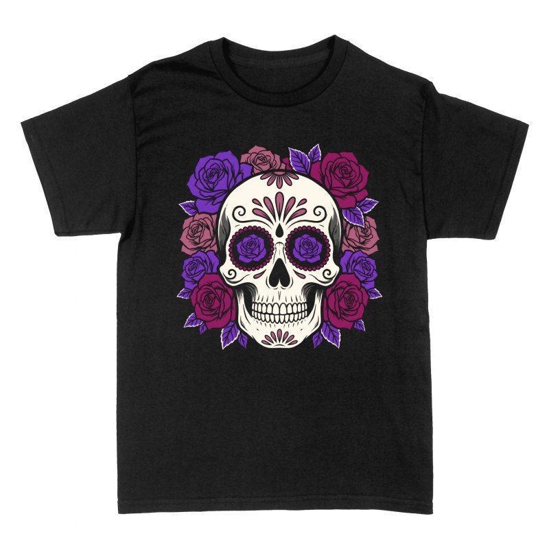 T-shirts: Purple Roses Sugar Skull