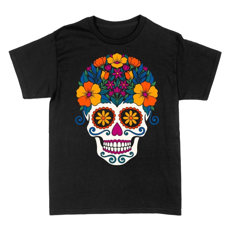 T-shirts: Floral Mexican Sugar Skull