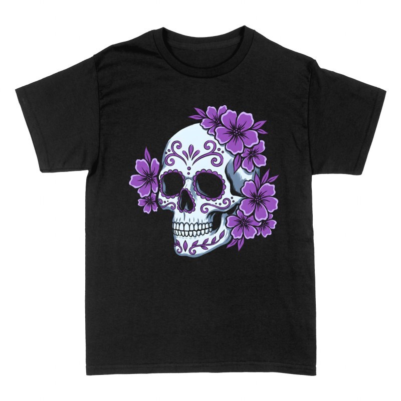 T-shirts: Purple Flowers Mexican Sugar Skull