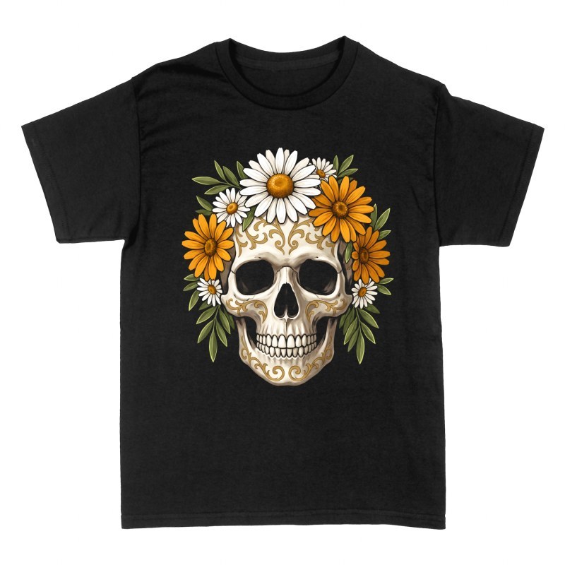 T-shirts: Golden Filigree Floral Skull