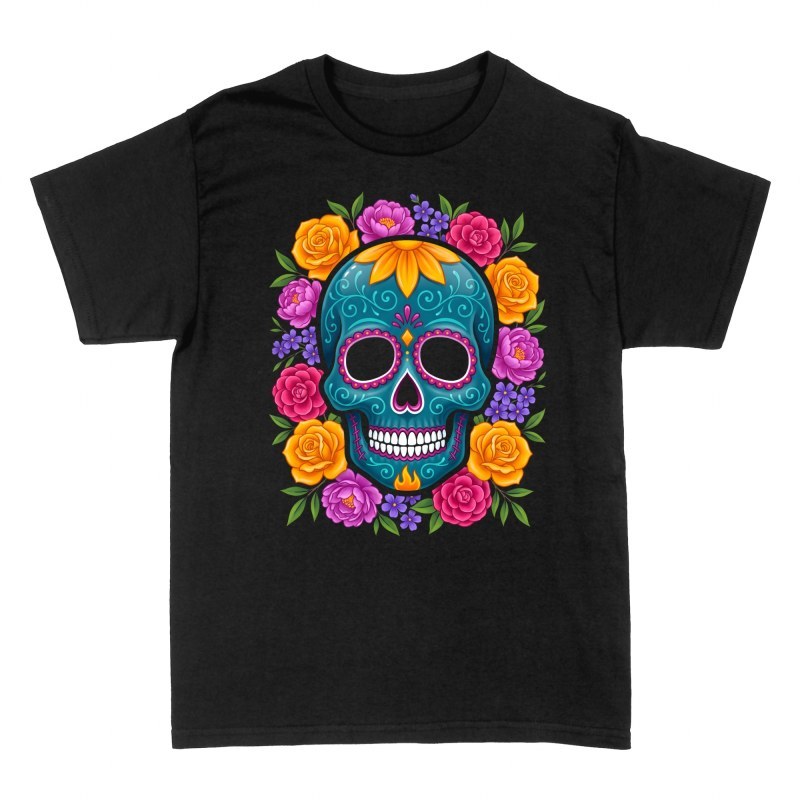 T-shirts: Turquoise Floral Sugar Skull