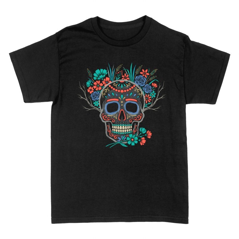 T-shirts: Ornamental Floral Sugar Skull
