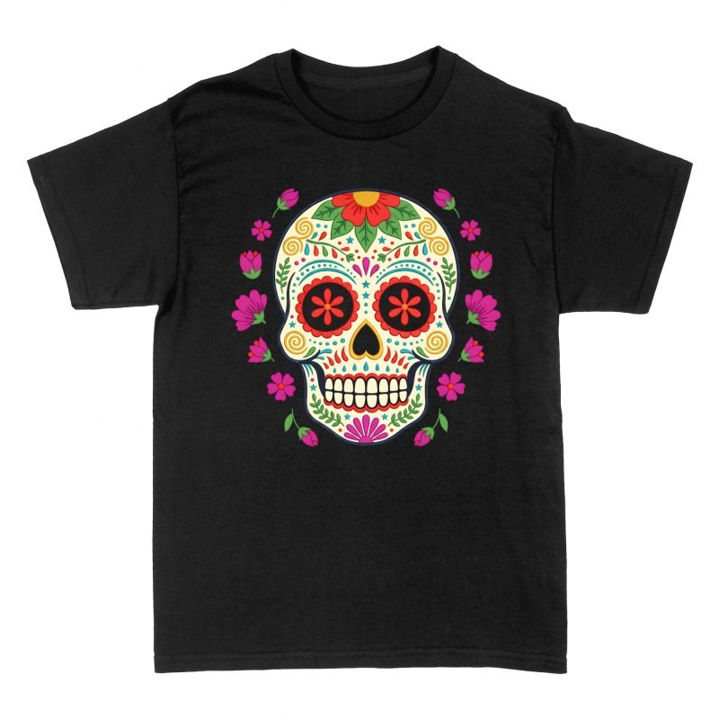 T-shirts: Embroidered Mexican Sugar Skull