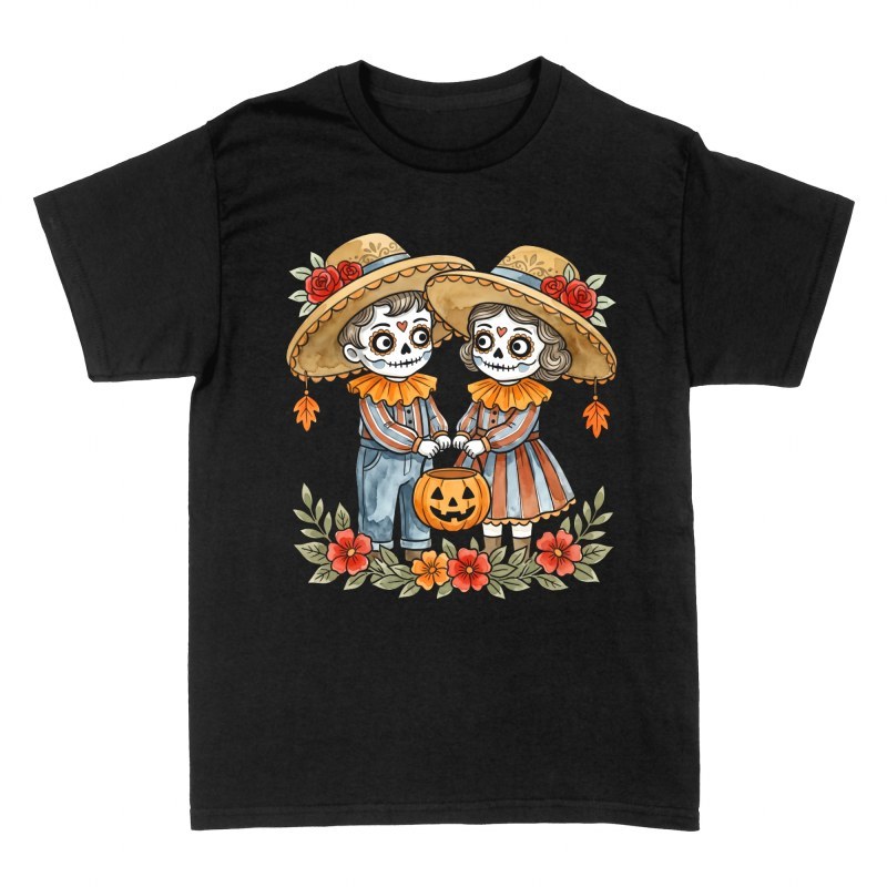 T-shirts: Catrina Kids with Halloween Pumpkin