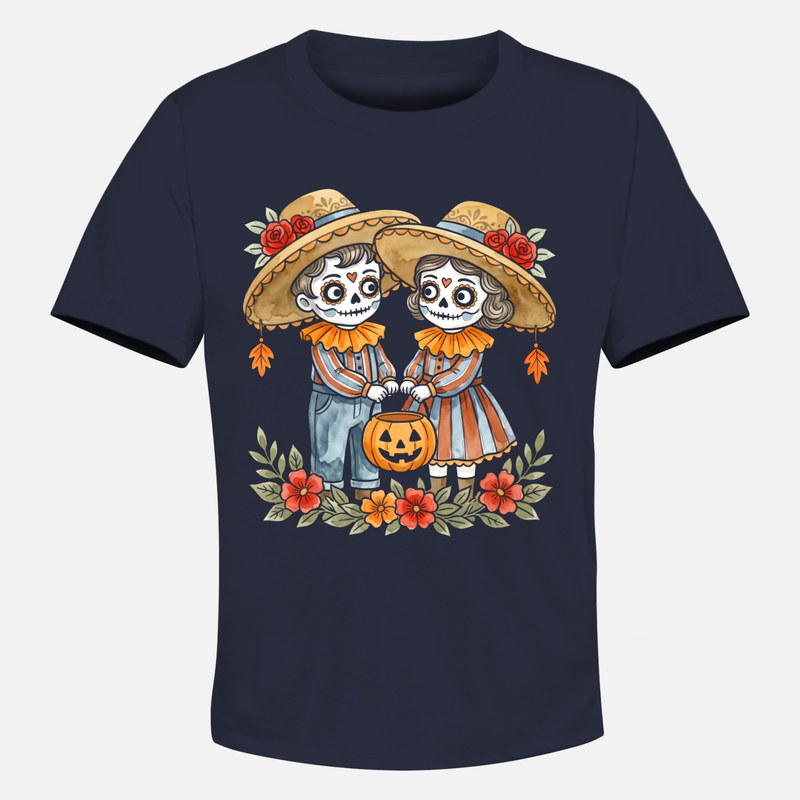 T-shirts: Catrina Kids with Halloween Pumpkin