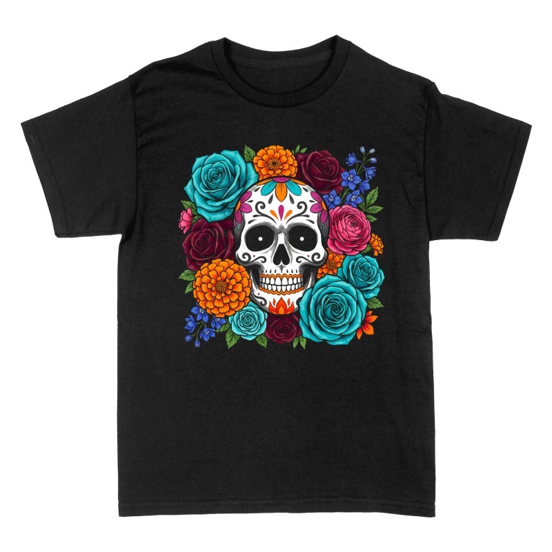 T-shirts: Marigold Sugar Skull and Roses