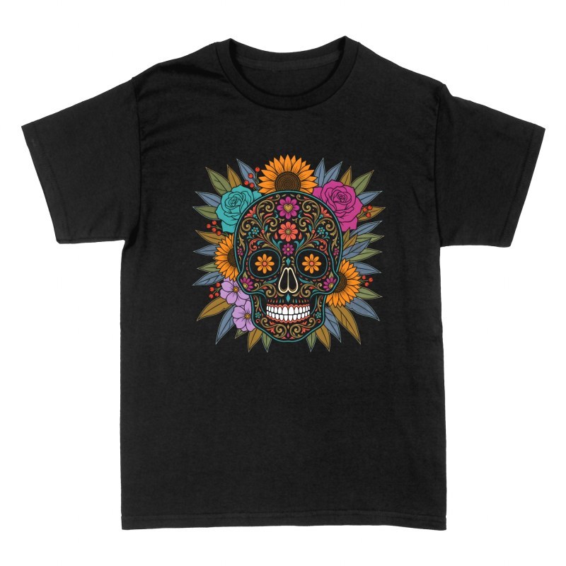 T-shirts: Floral Sugar Skull with Sunflowers