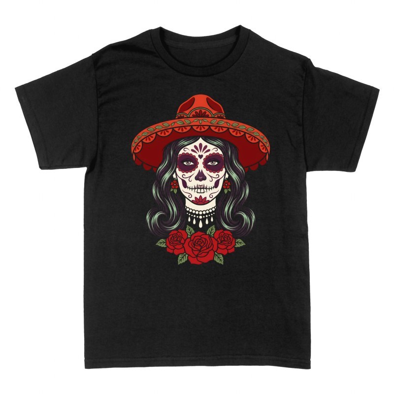 T-shirts: Mexican Catrina with Roses and Sombrero