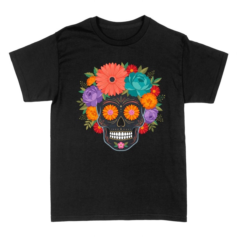 T-shirts: Paper Cut Sugar Skull Floral Frame