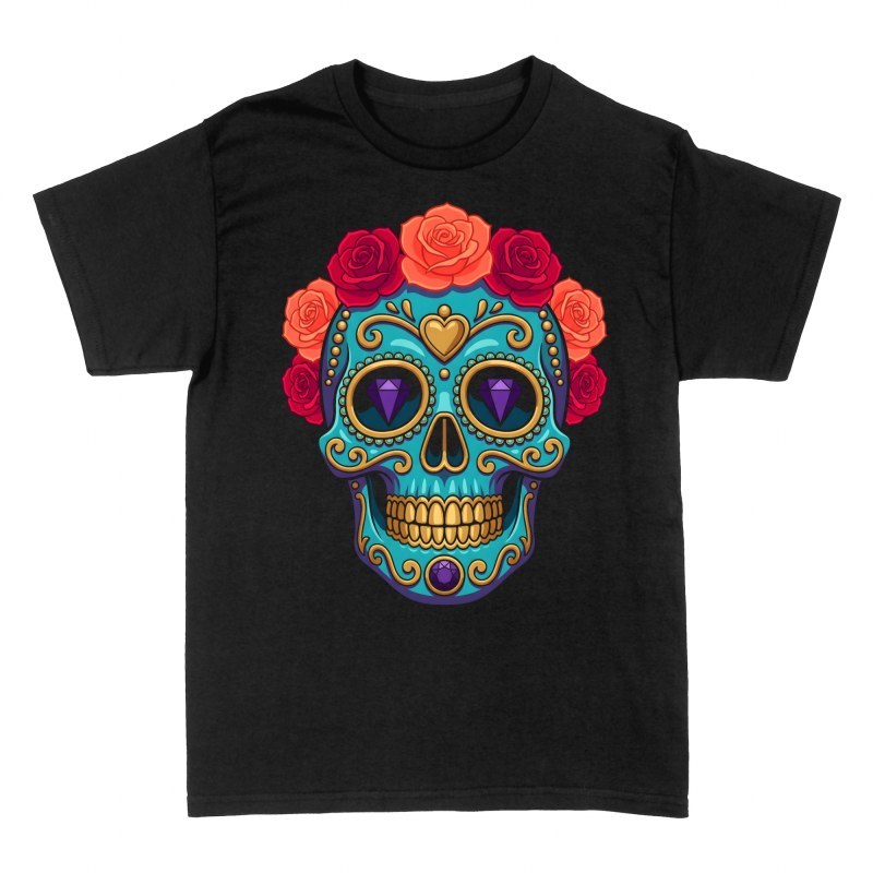 T-shirts: Turquoise Sugar Skull with Roses