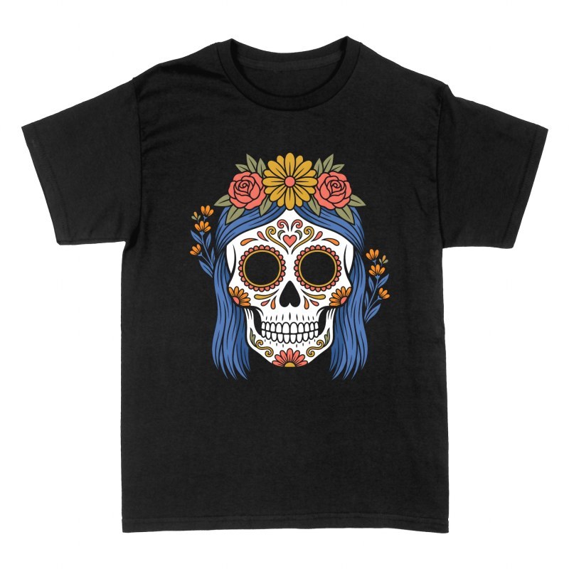 T-shirts: Blue Hair Catrina Sugar Skull