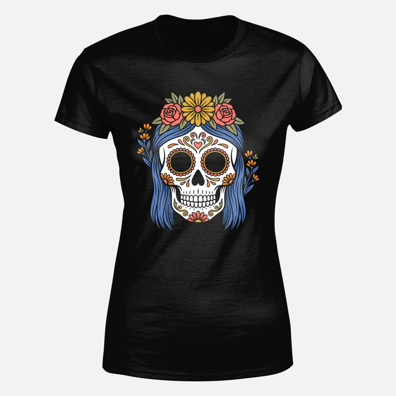 T-shirts: Blue Hair Catrina Sugar Skull