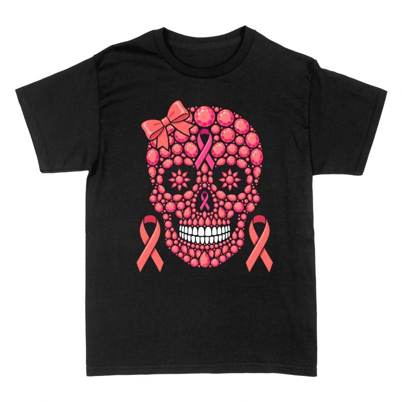 T-shirts: Pink Ribbon Gem Sugar Skull