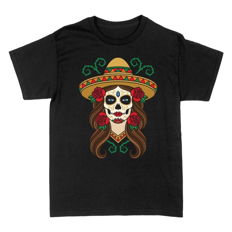 T-shirts: Mexican Catrina with Sombrero and Roses