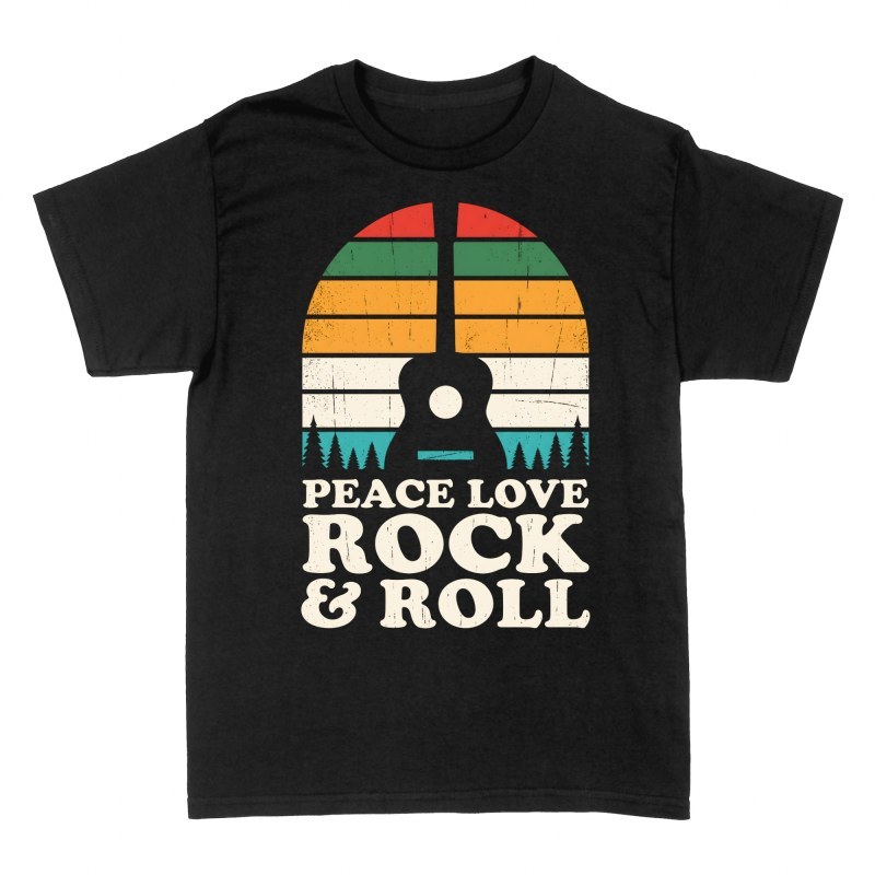 T-shirts: Peace Love Rock & Roll Guitar Sunset