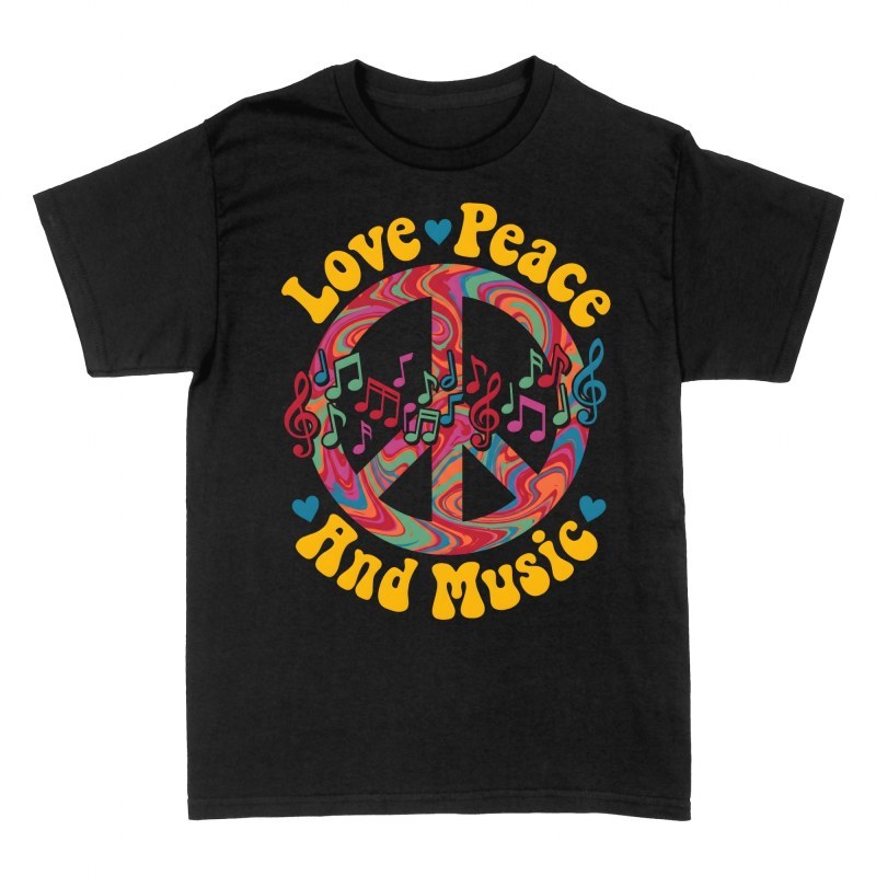 T-shirts: Love Peace and Music