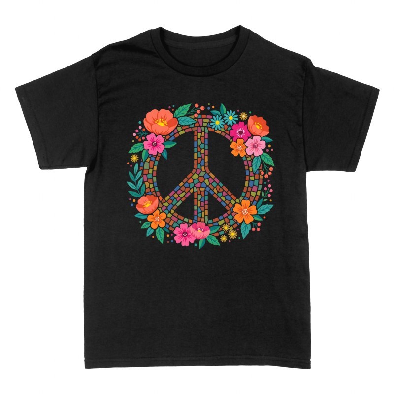 T-shirts: Mosaic Floral Peace Sign