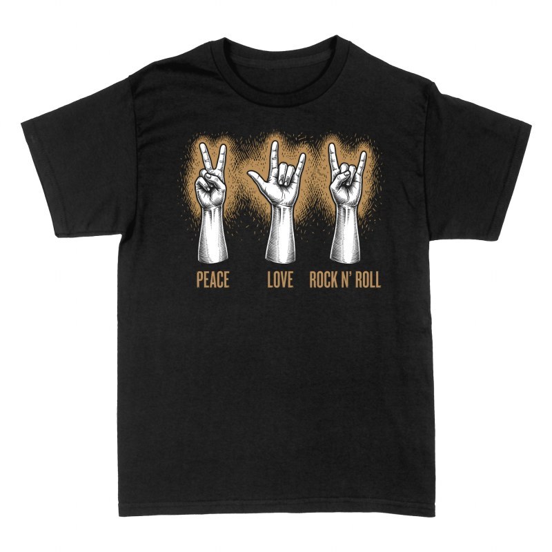 T-shirts: Peace Love Rock N' Roll Hands