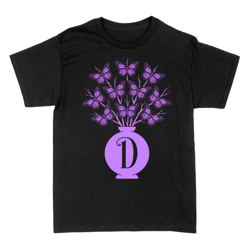 T-shirts: Letter D Vase with Purple Butterflies