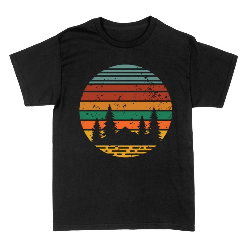 T-shirts: Retro Forest Sunset Silhouette