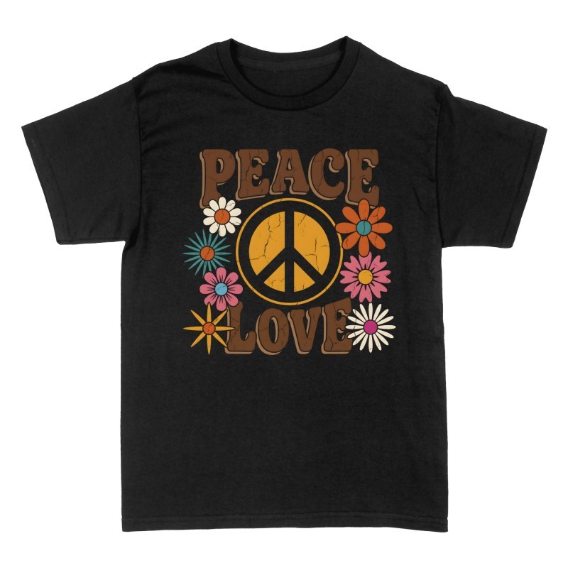 T-shirts: Peace Love Retro Flowers