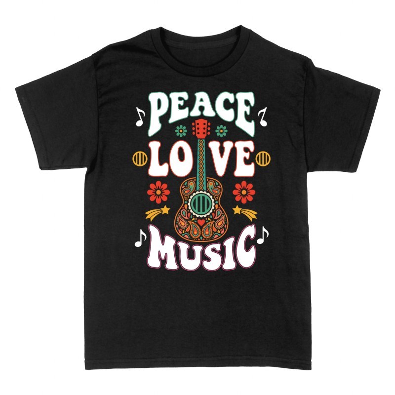 T-shirts: Peace Love Music Retro Guitar