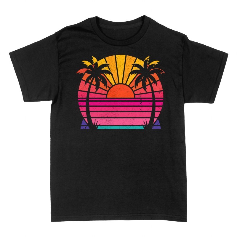 T-shirts: Retro Tropical Sunset and Palm Trees