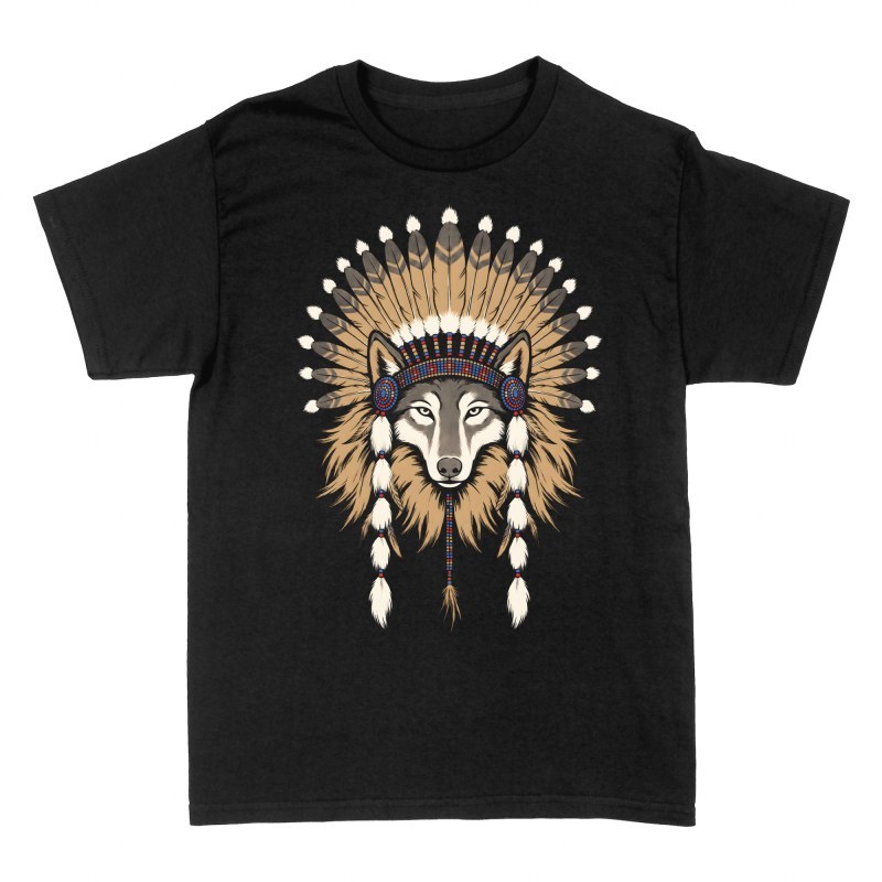 T-shirts: Wolf in Native American Headdress