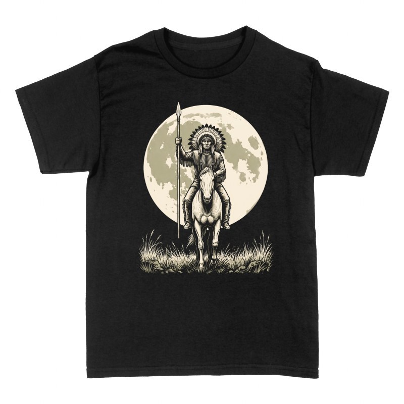 T-shirts: Native American Chief on Horseback Under Moon