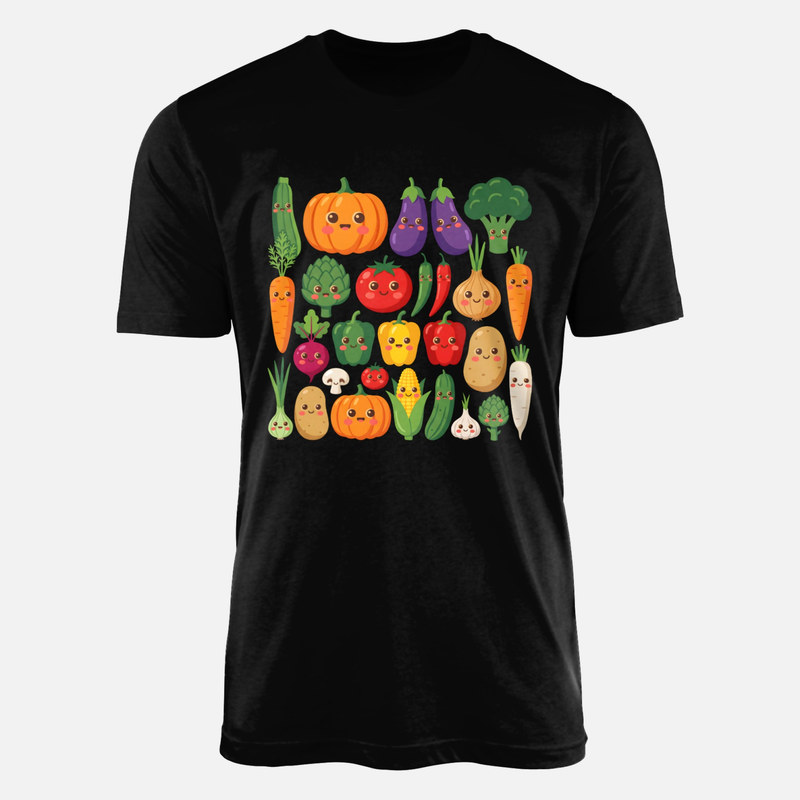 T-shirts: Cute Kawaii Smiling Vegetables Pattern