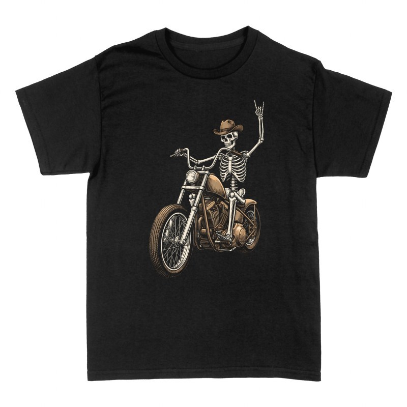 T-shirts: Biker Cowboy Skeleton on Chopper