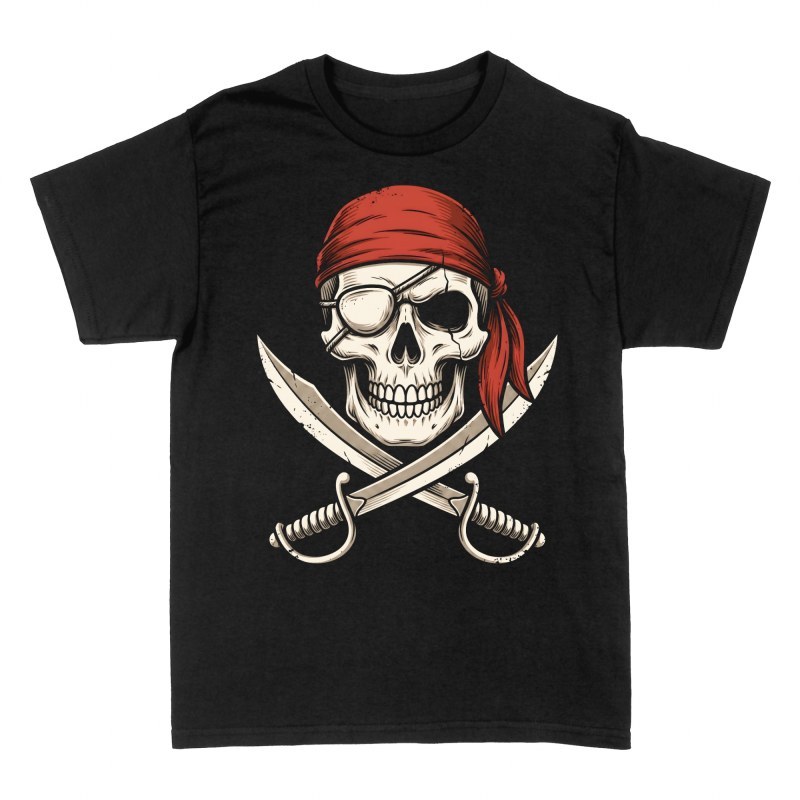 T-shirts: Pirate Skull with Red Bandana and Swords