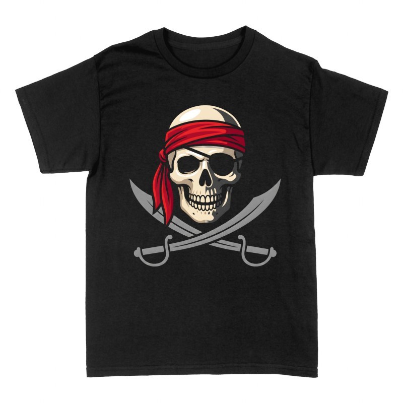 T-shirts: Pirate Skull with Red Bandana and Swords